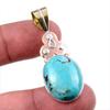 Natural Tibetan Turquoise Gemstone 925 Solid Silver Two Tone Pendant 1.75" h0P45