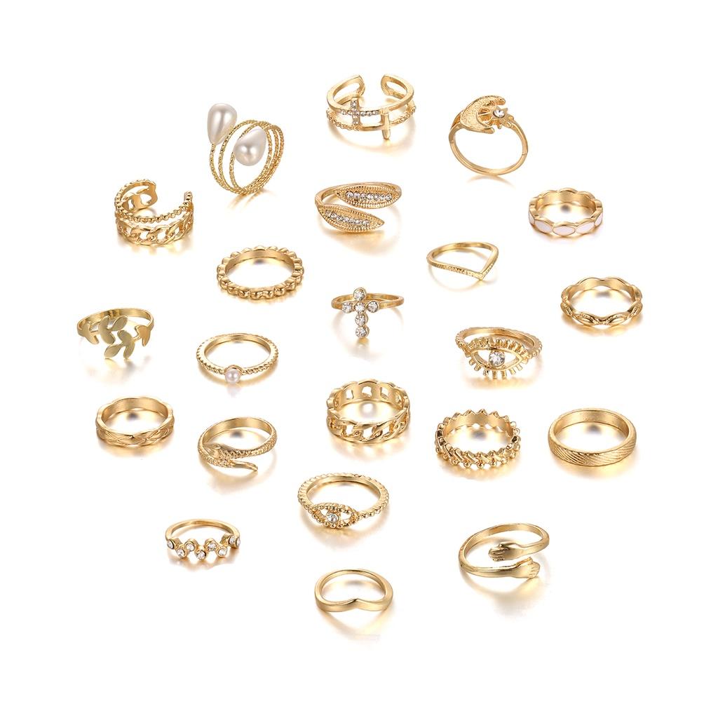 iF ME 22Pcs/set Retro Crystal Moon Eye Cross Ring Set Snake Gold Artificial Pearls Rings for Women Jewelry Accessories