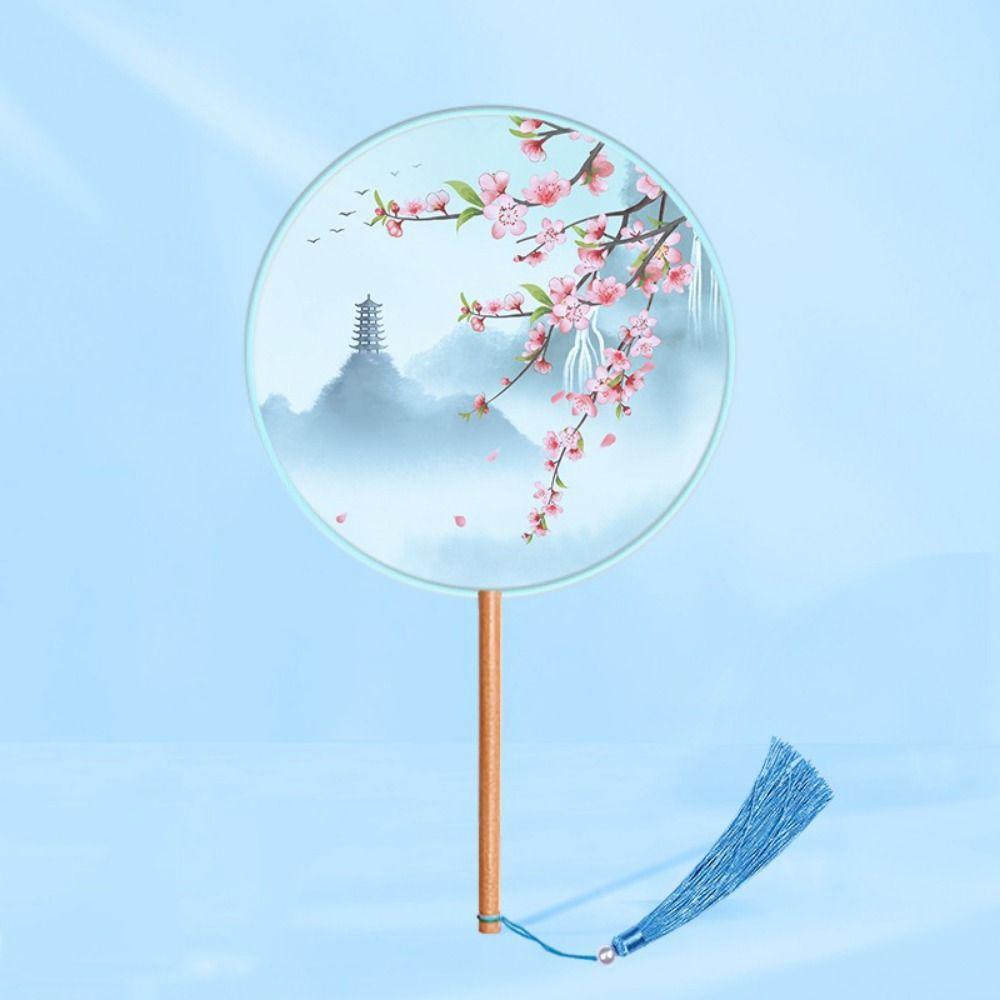 Chinese Style Dance Silk Fan Ink Painting Embroidery Fan Round Hand Fan for Wedding