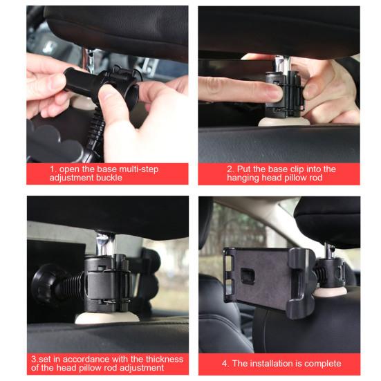 Автомобильный держатель для планшета, крепление на подголовник, противоскользящая силиконовая пряжка, вращающийся на 360 градусов, регулируемый универсальный автомобильный кронштейн для поддержки телефона на спинке сиденья, автомобиль