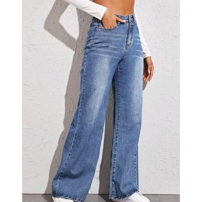 Spring Autumn Wide Leg Jeans for Women Straight Long Pant Denim Trousers High Waist Loose Elegant Trouser