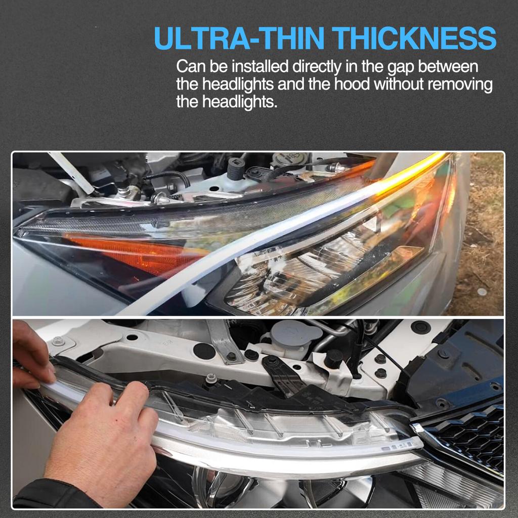 Поверхностные полосы автомобильных фар Последовательные светодиодные ленты ДХО Светодиодные ленты 60 см/23,6 дюйма для внедорожников Грузовики с потоковым сигналом поворота Упаковка из 2 шт.