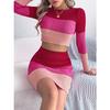 GMXIA Autumn and Winter Multi-color Long-sleeved Crop Top, Hip-hugging Skirt, Knitted Suit Women's Wear