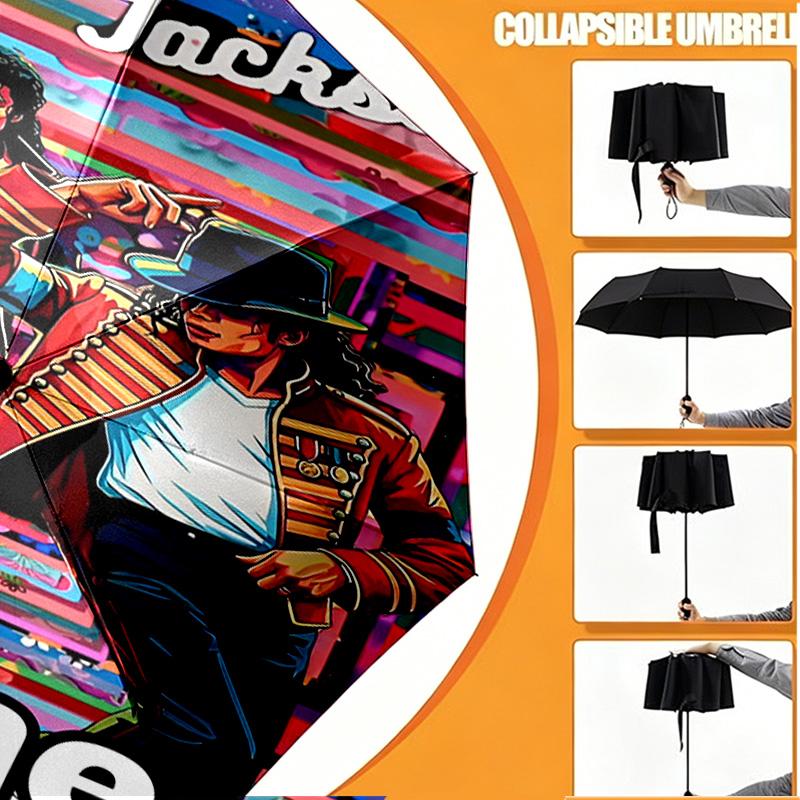 Custom Name Personalized Michael Jackson Print Umbrella, Auto Open Close, 8‑Rib Sturdy Frame, Commute Camping Hiking Use, Birthday Gift