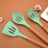 Зеленый силиконовый набор кухонных принадлежностей, антипригарная посуда, лопатка, венчики для яиц, деревянная ручка, набор кухонных инструментов