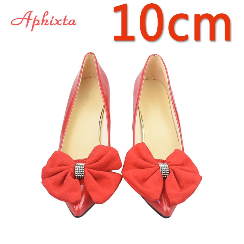 Aphixta Bling Crystals Bow Flowers Острый нос Красные туфли на высоком каблуке Женские туфли-лодочки из лакированной кожи с бабочкой-узлом Большие размеры 45 46 47 48