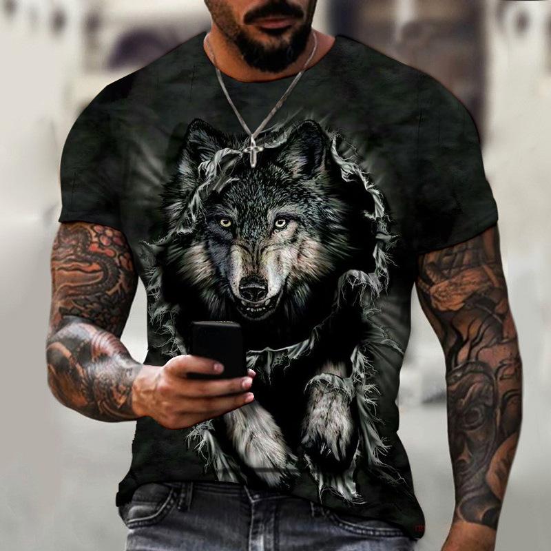 Lion Fighting Beast Fierce Lion Wolf 3D Printed T-shirt Summer Men's Oversized Short Sleeve Tee Top