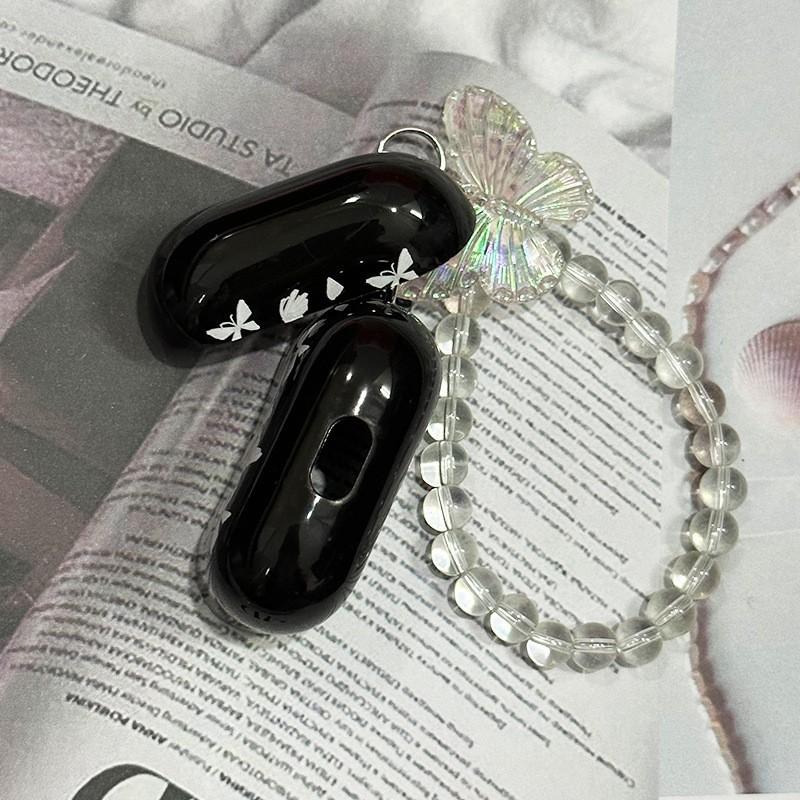 White butterfly, crystal chain, suitable for Apple 1/1 generation Pro full series Bluetooth headset butterfly black case cover