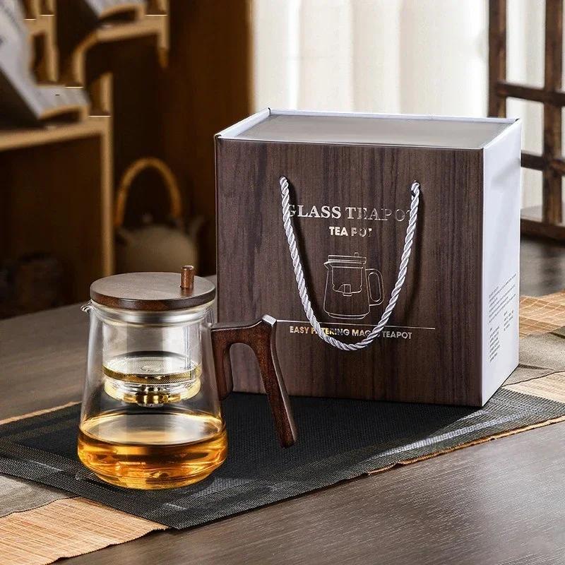 Прозрачный стеклянный термостойкий чайник с ситечком для чая Ручка из дерева, устойчивая к ожогам Утолщенные чайники из боросиликатного стекла Чайная утварь