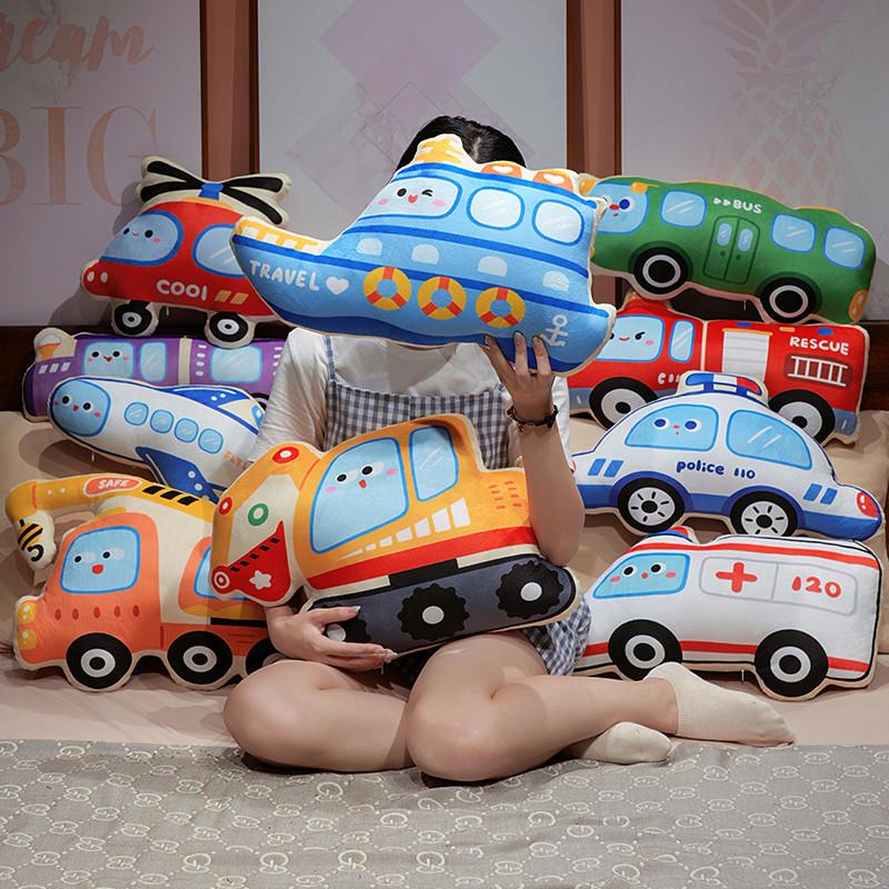 Funny Cartoon Transport Vehicles Plush Toys Cozy Stuffed Ambulance Police Car Doll Ship Plane Train Throw Pillow Cushion Home Decor