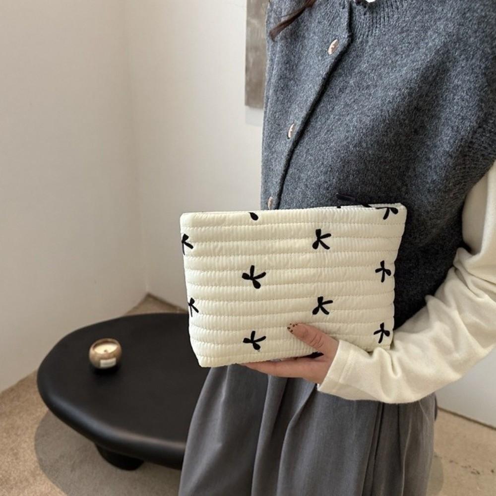 Multi-functional Bow Cosmetic Bag Embroidery Sanitary Napkin Storage Bag Sweet Toiletry Bag Women