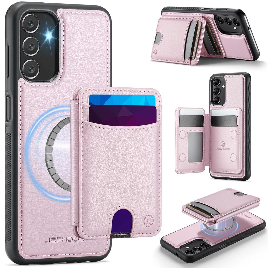 Для Samsung Galaxy A14 4G/Galaxy M44 5G/Galaxy A14 5G Магнитный чехол JEEHOOD J10 Кожаная задняя крышка телефона со съемным держателем для карт и подставкой