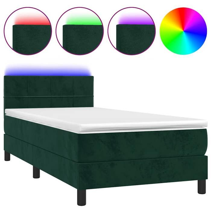 Maison Exclusive - Sommier à lattes de lit et matelas et LED Vert foncé 90x190 cm