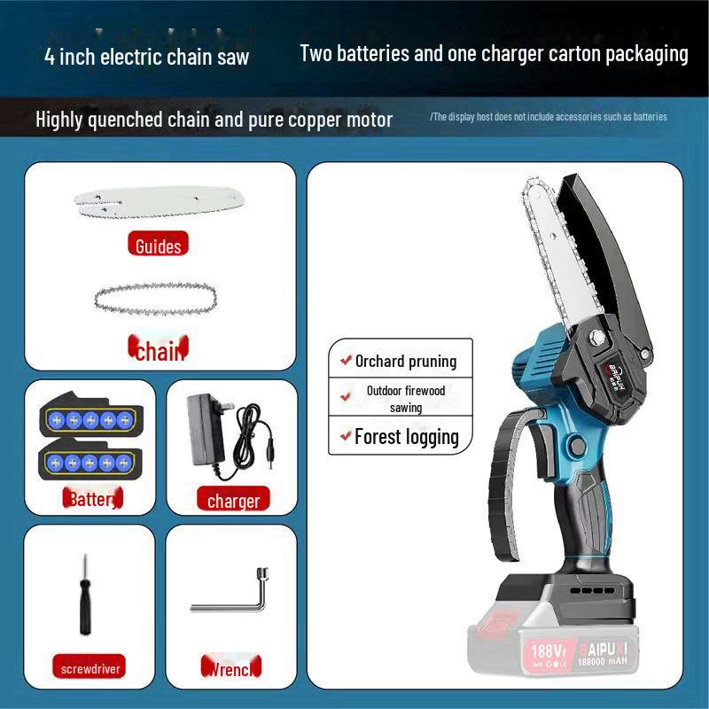 Электрическая цепная пила с литиевой аккумуляторной батареей 4/6 дюймов — портативная, одноручная пила для обрезки и рубки деревьев, облегчающая валку деревьев