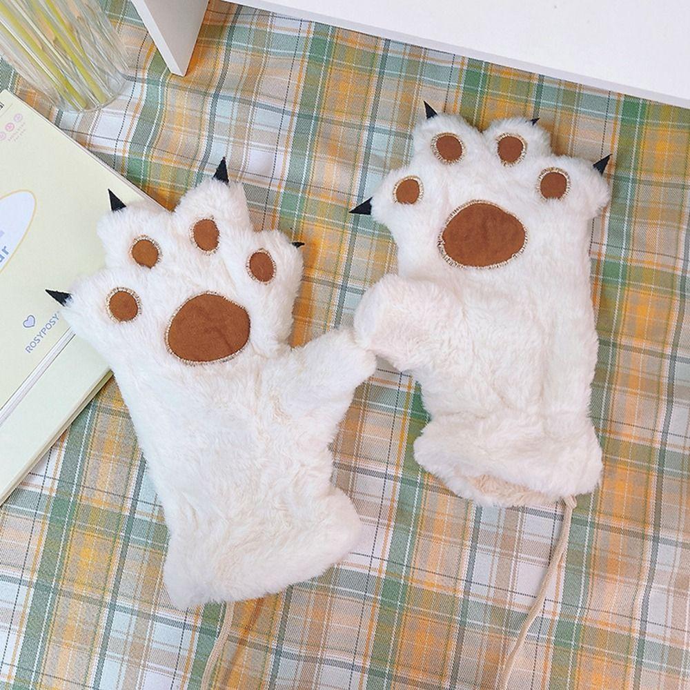 Fluffy Warm Gloves Flush Cat Paw Gloves Hanging Neck Mittens Bear Paw Gloves Female Winter Gloves