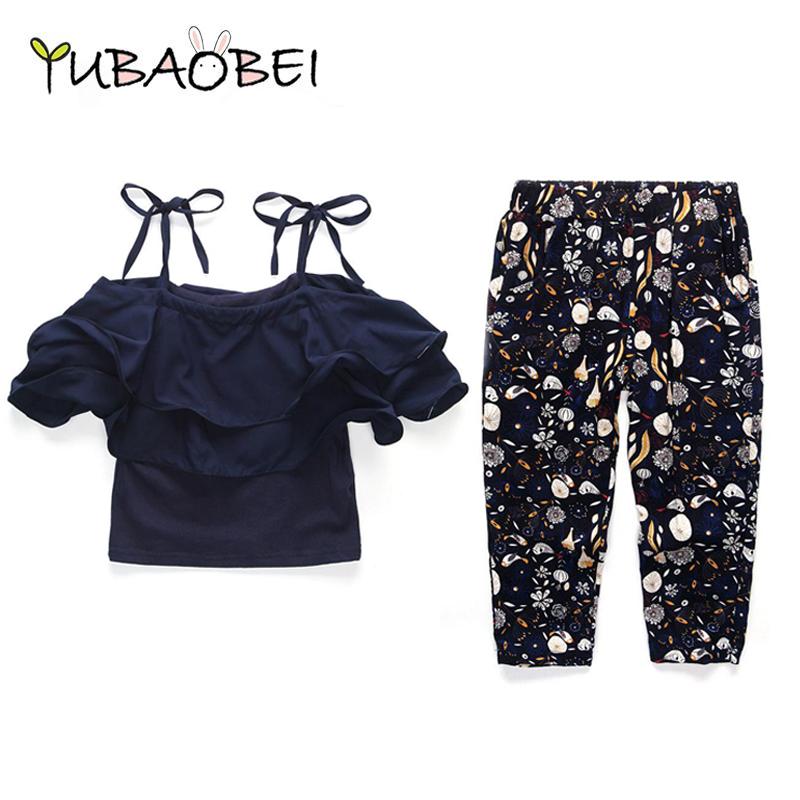 YUBAOBEI Комплекты одежды для девочек-подростков, летние комплекты одежды для девочек, топ-сарафан + штаны с цветочным принтом, одежда из 2 предметов для девочек