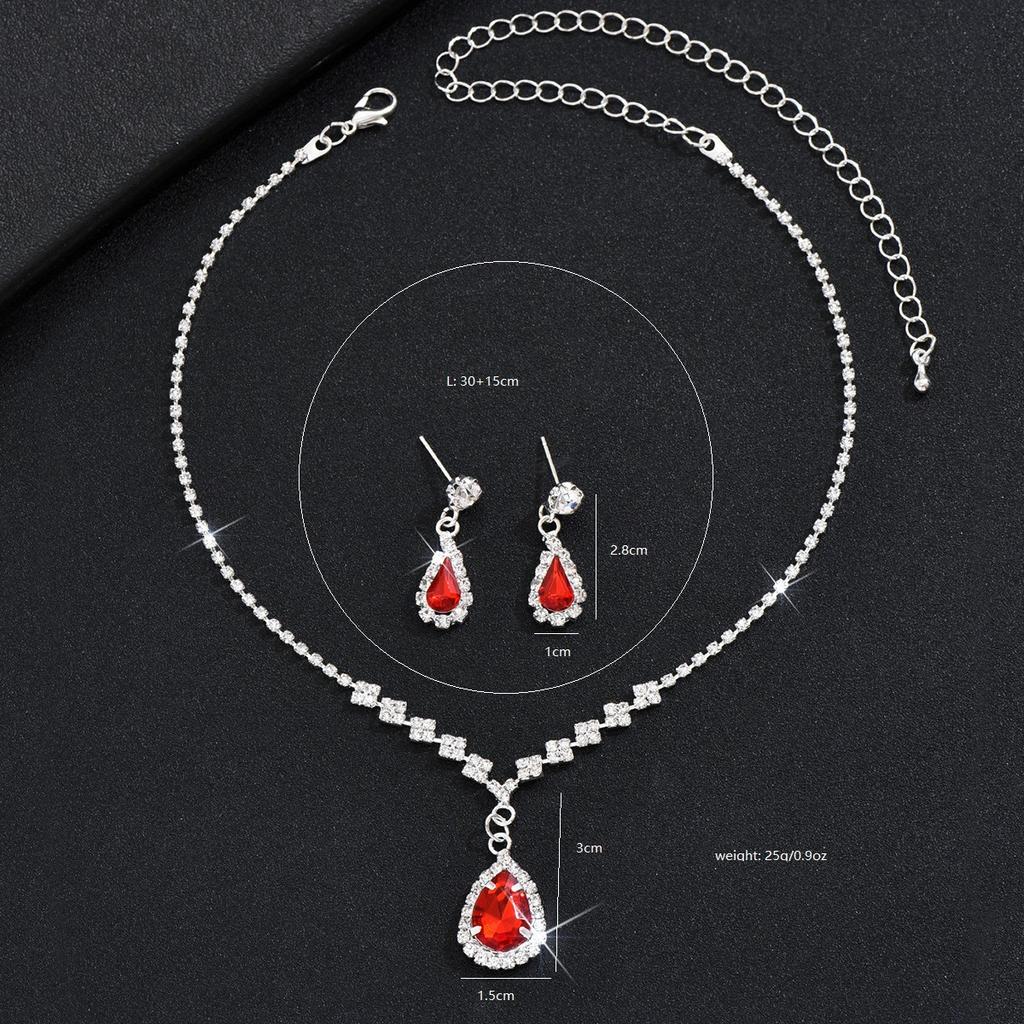 Necklace Earrings Set Party Banquet Jewelry Bridal Wedding Red Water Drop Glass Necklace Earrings