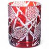 Mizukage Kiriko Glass Rocks Ranbori Komon Bisho J-kitchens Cup, Glass, 70xH90mm, 210cc, (Small Pattern), Red, (Current Model)
