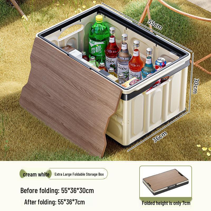 MinNa Outdoor Camping Folding Storage Box with Wood Lid
