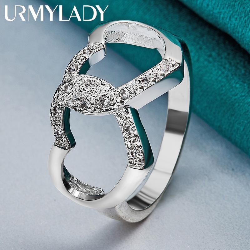 Кольцо из стерлингового серебра 925 пробы с двойным сердцем и цирконом 7, 8, 9, 10 для женщин, модные очаровательные ювелирные изделия