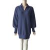 Womens Oversized Knit Sweater Dress With Turn-Down Collar Long Sleeve Loose Fit Mid-Length Solid Color