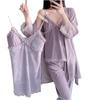 Golden Velvet Women's Winter Pajama Set: Korean Style with Lace, Chest Pads, Camisole & Long Pants - Girlish & Sweet Four-Piece Ensemble