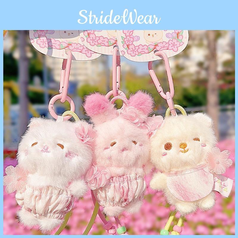 Cherry Blossom Bear Rabbit Cat Plush Keychain Bag Accessory Animal Kids Gift