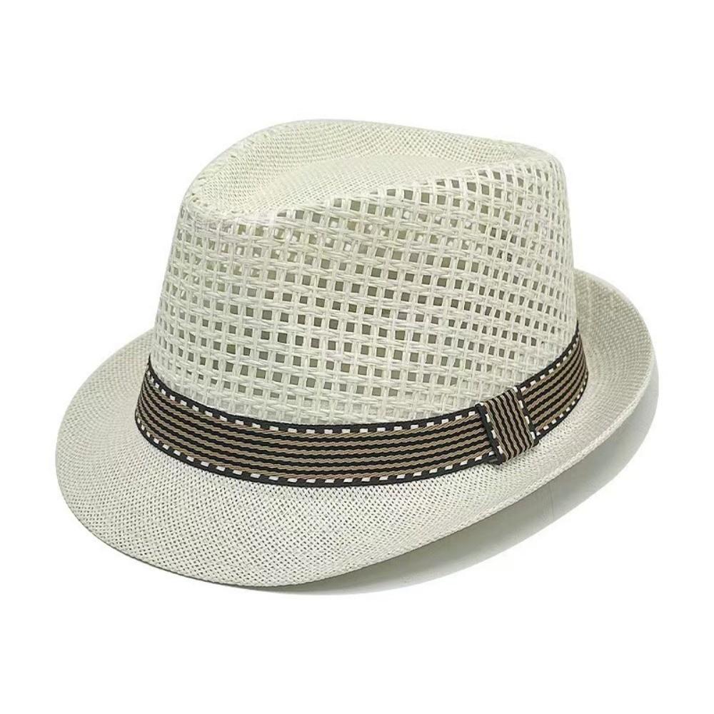 Short Brim Woven Straw Hat Breathable Vacation Beach Cap Sun Cap Men Panama Hat Summer