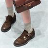 Sheepskin Version~ Retro and Old Leather Platform Women's Thick Heel Oxford Small Leather Shoes Engraved Brock Single Shoes