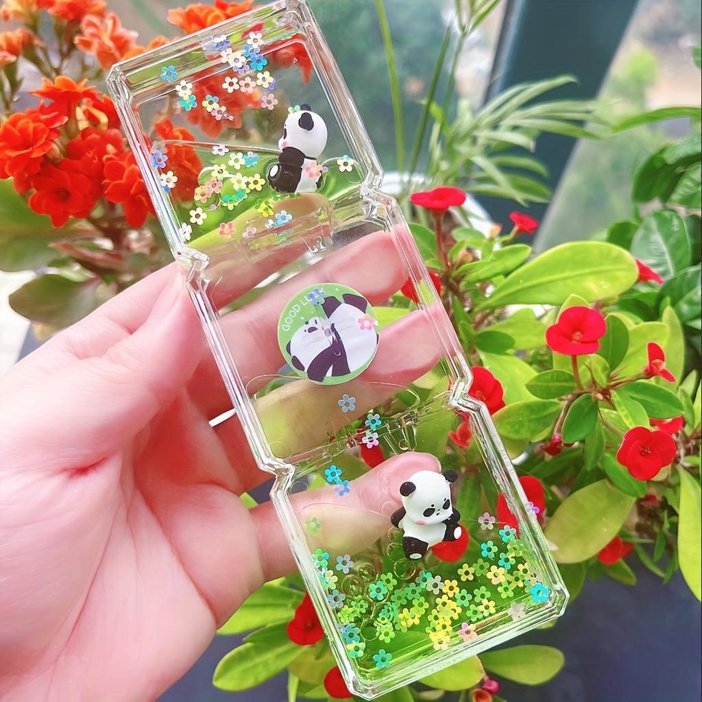 Очаровательный акриловый таймер с жидким движением «Панда» на 2 минуты с 3D-пандами, красочными цветами и бабочками. Идеальный подарок на день рождения