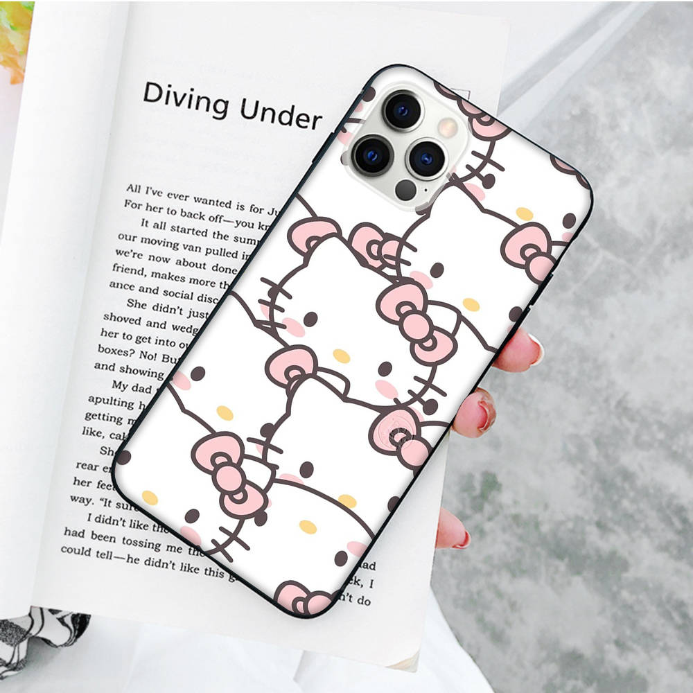 Черный чехол JZ23 Hello Kitty для OPPO Reno 8 6 5 4 Pro Plus Find X3 A17 A3 A31 A38 A40 A53 A54 A55 A74 A76 A78 A77 A80 A94 A95 A96 Lite