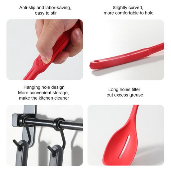 Большая силиконовая кухонная ложка, набор шпателей с антипригарным покрытием, набор твердых ложек с прорезями, конструкция с подвесным отверстием