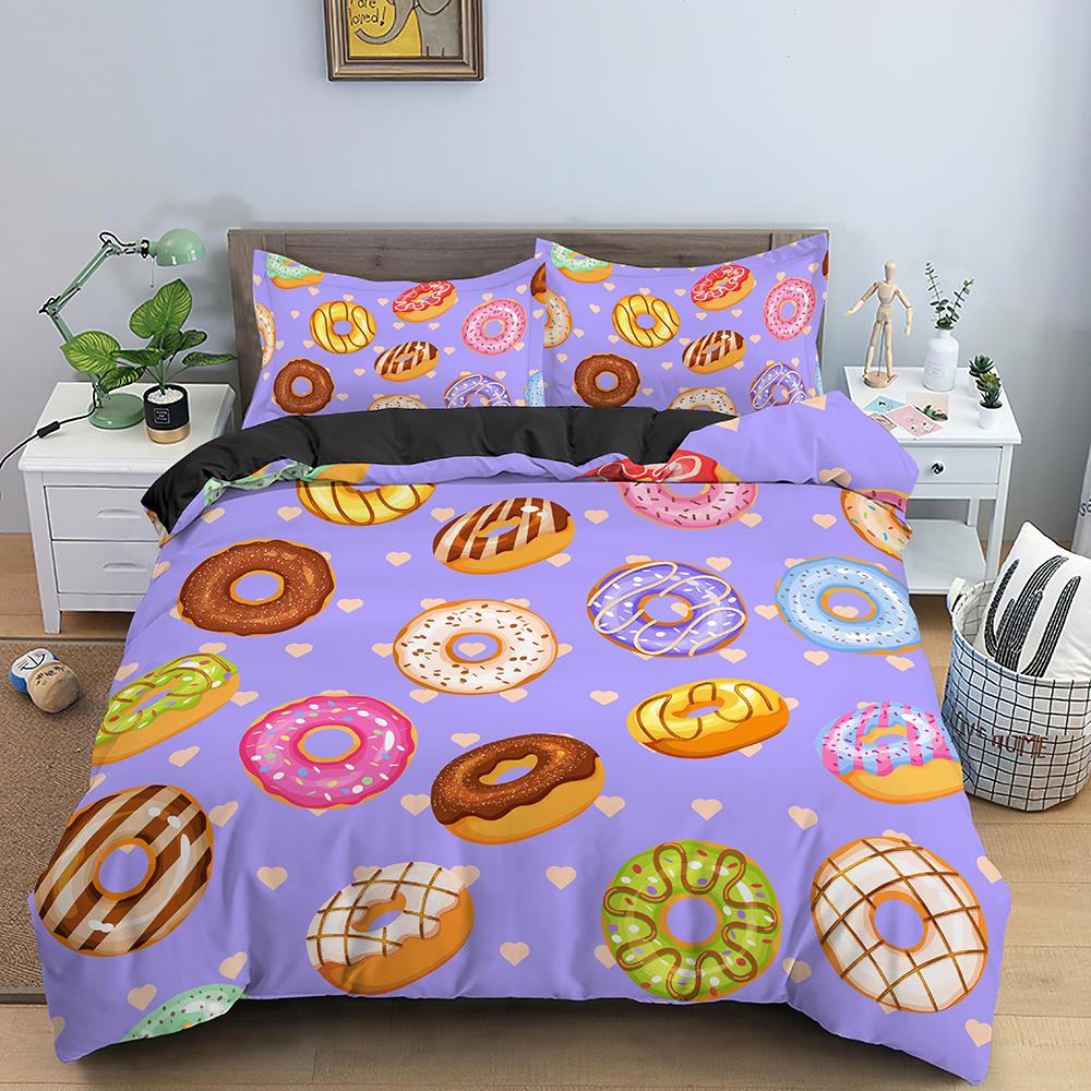 Colorful Donut Print King Queen Full Size Bedding Set Duvet Cover Set Quilt Set For Adults Kids Teens Polyester Bedding Bedroom