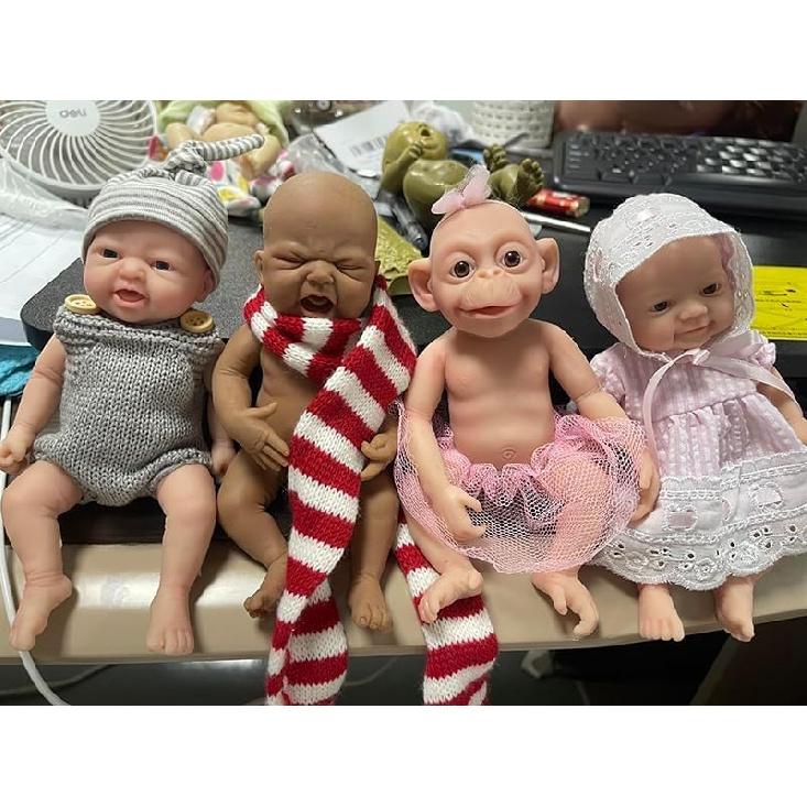 7" Micro Preemie Full Body Silicone Monkey Baby Doll Lux Lifelike Mini Reborn Doll Surprice Children Anti-Stress, Feel Real(Girl)