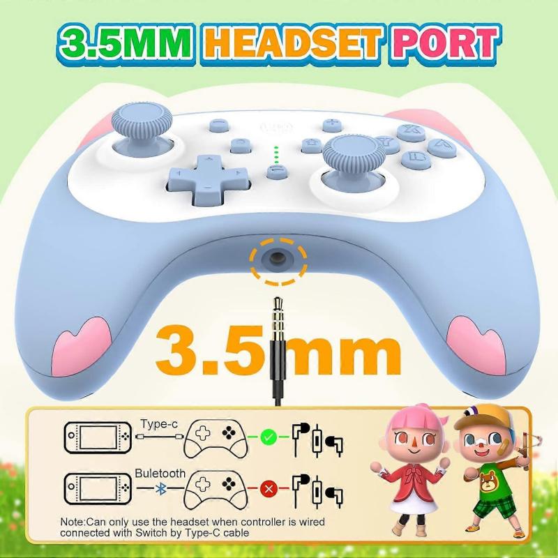 Совместим с контроллером Switch, Bluetooth Мультяшный котенок Беспроводные контроллеры Nintendo Switch, Кавайный контроллер для игрового ПК(синий)