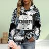Womens Fashion Blue Leopard Print Letters Print Loose Hoodie Tops Blouse Sweatshirt Casual Long Sleeve Pullover Tops