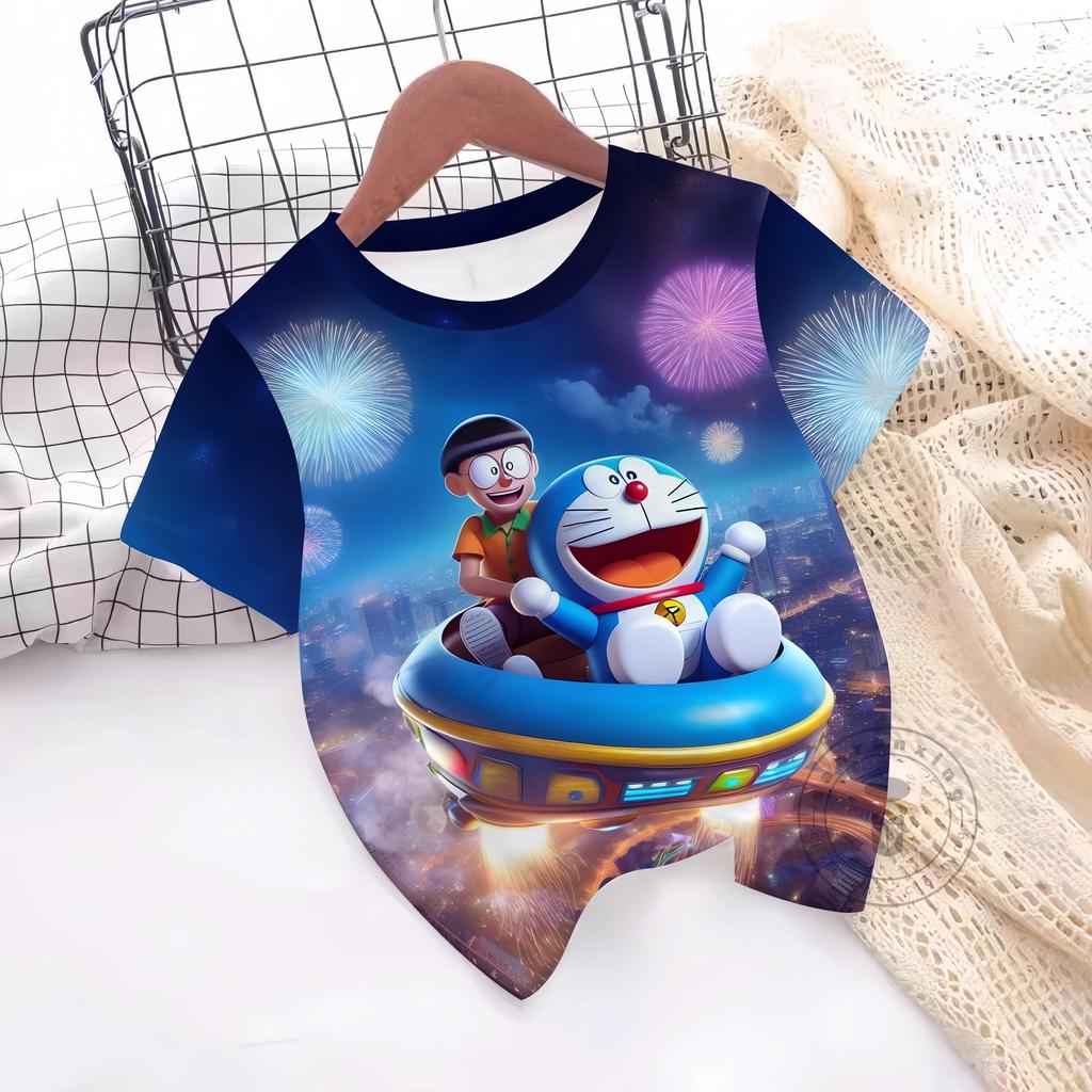 Fashions Girl T-Shirt 3D Print Cute Doraemon T Shirts Casual Crew Neck Boys' And Girls' Clothing T-Shirts For Children