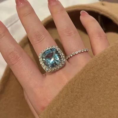Модное обручальное кольцо Свадебное кольцо Роскошный синий циркониевый кристалл Стерлинговое серебро для женщин Помолвочное