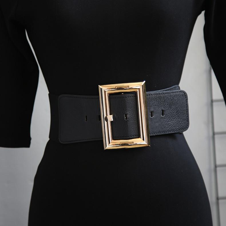 Elegant Faux Leather Wide Waist Belt For Women With Square Buckle And Elastic Fit For Dresses And Coats