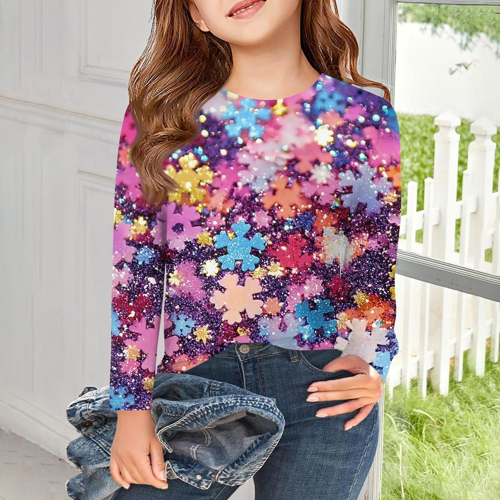 Футболки с длинным рукавом для девочек, детские осенние топы с круглым вырезом, базовые футболки с винтажным графическим принтом, топы для детей 5–14 лет