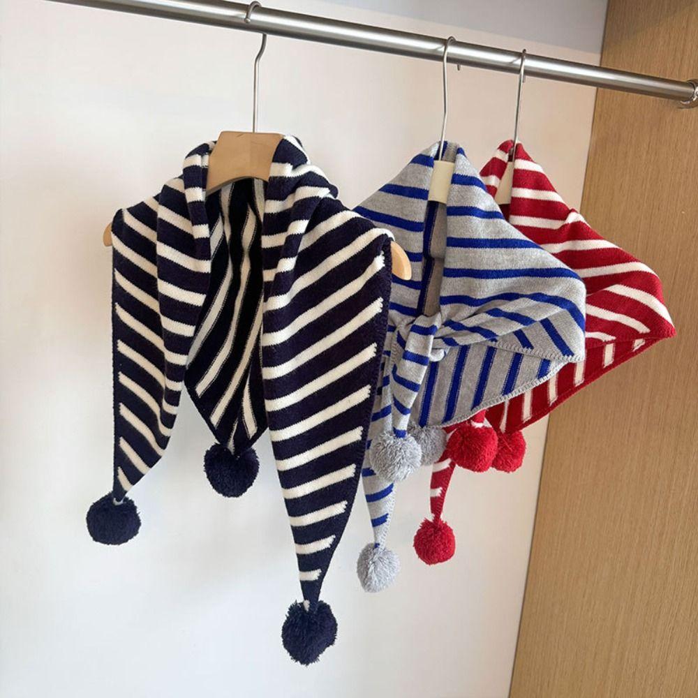 Long Triangular Knitted Shawl Thicken Stripe Scarf Simple Winter Cashmere Scarves Women/Men