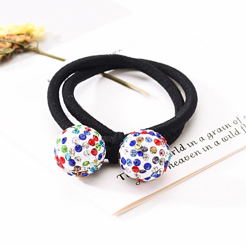 Многоцветные резинки для волос с шариками из страз, корейские резинки два-в-одном, эластичные, держатели для хвостика, резинки для волос, женские, детские аксессуары для волос