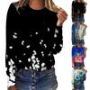 Женская мода, повседневная блузка с длинным рукавом и круглым вырезом, пуловер с принтом