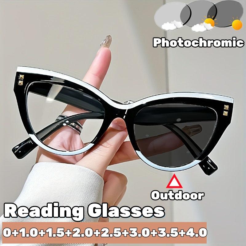 Personalized Cat Eye Pochromic Reading Glasses Women Fashion Color Changing Anti Blue Light Eyeglasses Decorative Sunglasses