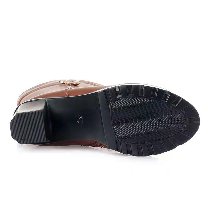 Женские зимние сапоги, женские сапоги из натуральной кожи, теплые шерстяные сапоги на высоком каблуке, женские сапоги