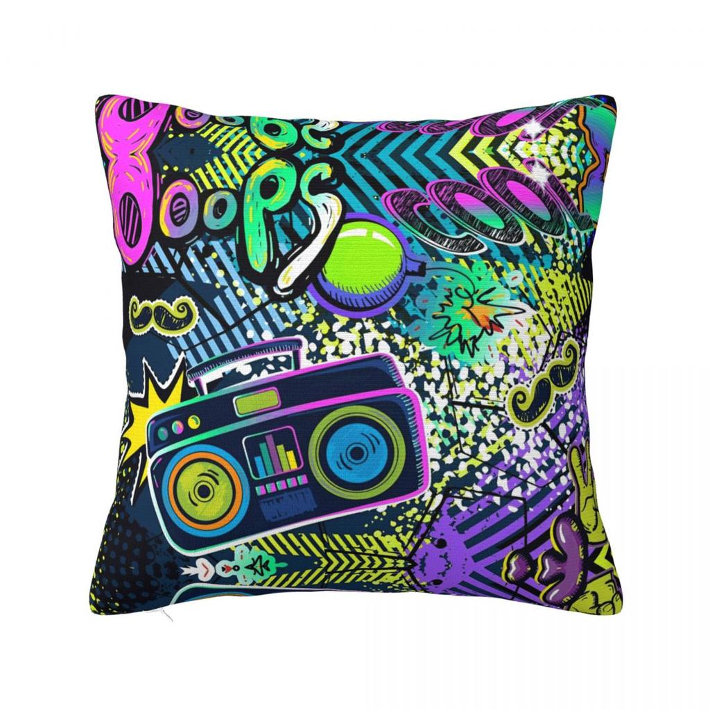 Retro s s Square Pillow Case Cushions for Sofa Graffiti Music Vintage Pillowcase
