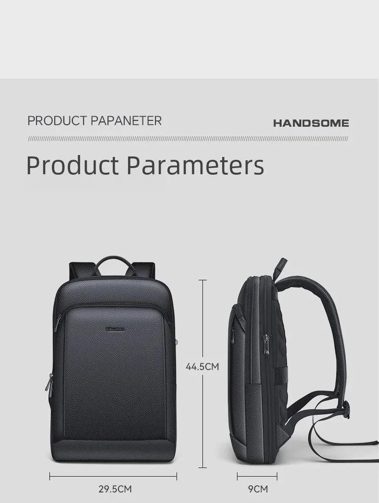 King Paul Men's Genuine Leather Large Capacity Business Travel Backpack