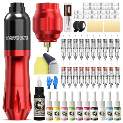 Набор для татуировки, роторная машина, беспроводная батарея, 1500 мАч, источник питания для татуировки, 20 шт., смешанные 10 цветных чернил, пигмент