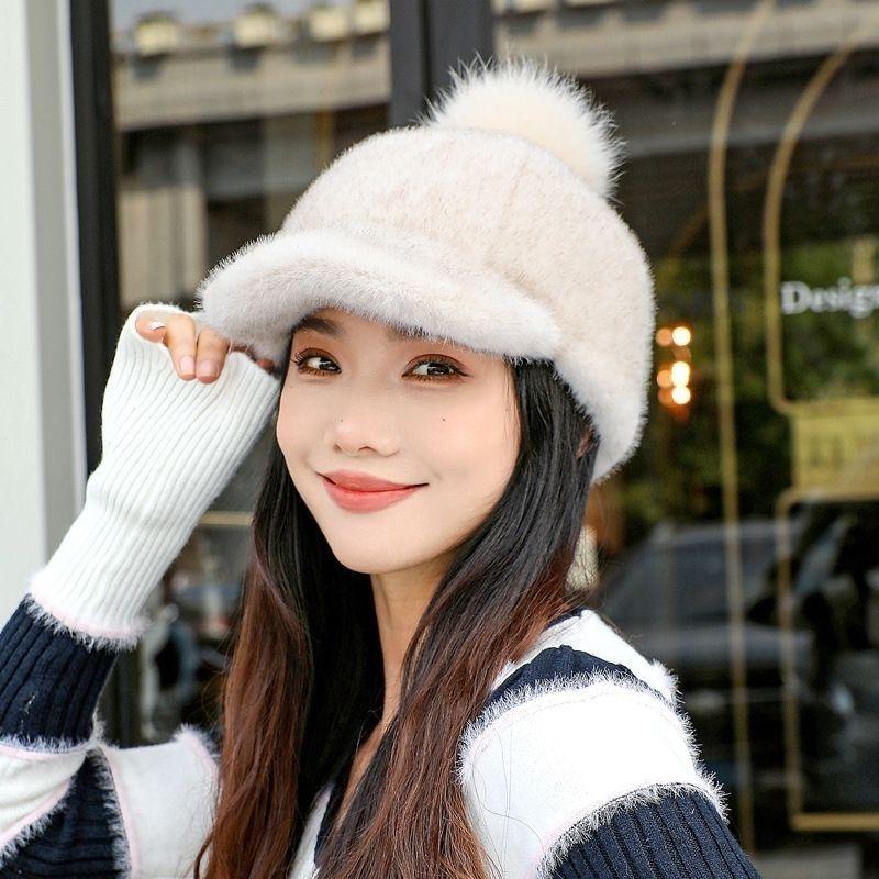 Thick Warm Plush Faux Mink Fur Baseball Cap Elegant Solid ColorSun Hat Classic Coldproof Adjustable Golf Hats for Women Autumn & Winter