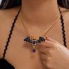Vintage Rhinestone Bat Pendant Necklace for Women Gothic Halloween Statement Necklace Evening Party Jewelry Gifts